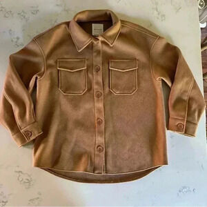 Avec Les Filles Long Sleeve Beige Shirt Jacket Shacket Flannel Size L-B21